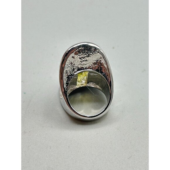 Fancy Statement Ring Size 6 Wide Cocktail Ring with Elongated Green Glass Stone - Picture 5 of 10